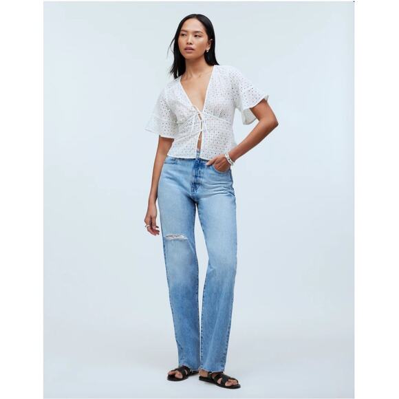 Madewell Denim - MADEWELL Women Jeans Size 28P Blue 90s Straight-Leg Ripped-Edition Raw-Hem NWT